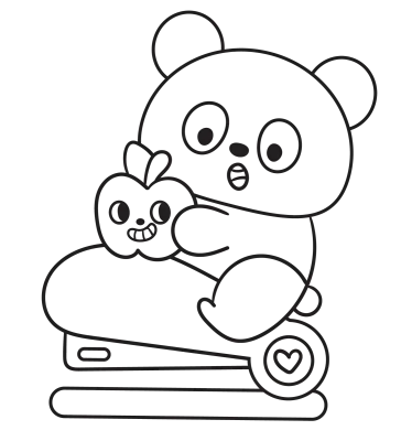 Panda outline stapler and apple Back to School kawaii coloring school supplies