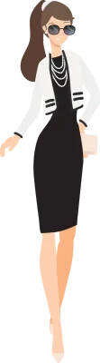 fashionable woman in vintage luxury little black dress flat style
