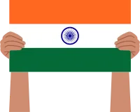 Man's hand holding the India flag