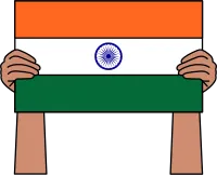 Man's hand holding the India flag - outline