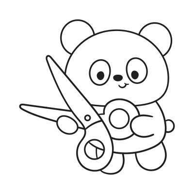 Panda Outline holding scissors Back to School kawaii coloring school supplies