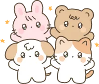 강아지, 토끼, 고양이, 곰 단체 일러스트