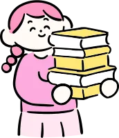 마루가족 하나짱 여러 책을 들고 웃고 있는 모습
