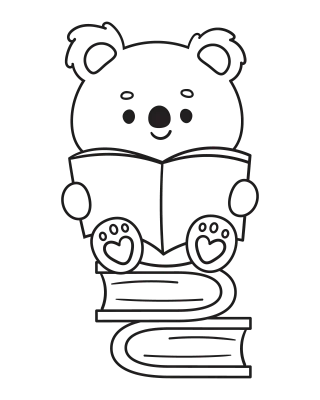 Koala outline reading book Back to School Kawaii coloring page for kid