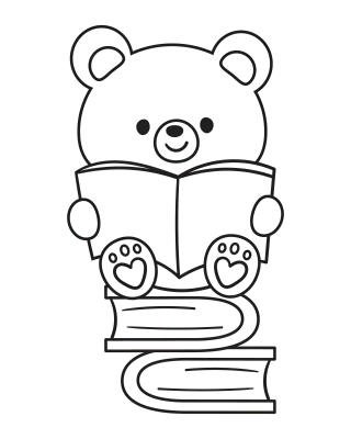 Teddy bear outline reading book Back to School Kawaii coloring page for kid