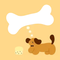 hungry dog with bone-shaped cutout for text, cute pet-themed transparent frame illustration