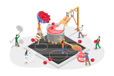 3D Isometric Flat  Conceptual Illustration of Cooking Jam, Handmade Tasty Dessert