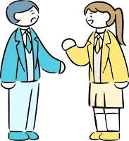 마루가족 학생 유우군과 유리짱 웃으며 서로 대화하고 있는 모습