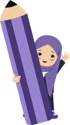 Back to School hijabi Kid Holding Pencil Cute Young Writer Illustration  