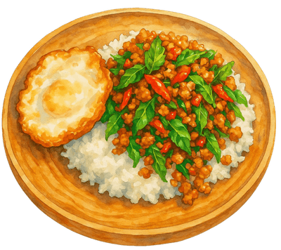Stir-fried basil with fried egg