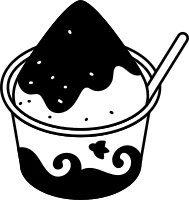 Isometric line art illustration of shaved ice dessert, simple summer sweet icon, black and white