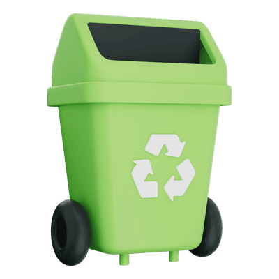 Green wheelie bin recycling trashcan eco friendly waste management sustainability 3D illustration