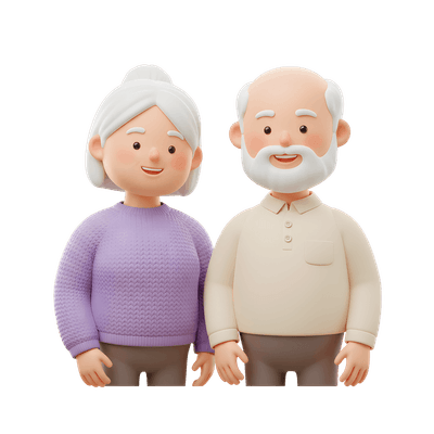 할머니와 할아버지를 묘사한 3D 스타일의 일러스트