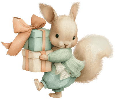 Pencil Watercolor Illustration A Squirrel with Gifts, A cute squirrel holding two gifts decorated
