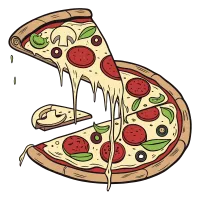 A delicious pizza with melted cheese, tomato sauce, and colorful toppings like mushroom