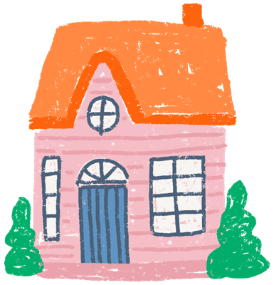 Colorful clipart set, hand-drawn buildings in a trendy style with cute details.