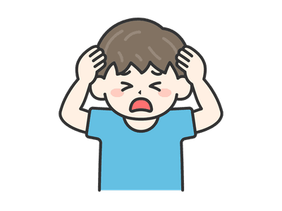 頭を抱えて悩む男の子の困った表情の子供のイラスト