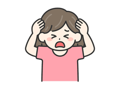 頭を抱えて悩む女の子の困った表情の子供のイラスト