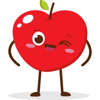 Cute red apple cartoon character with smiling face