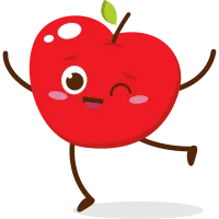 Cute red apple cartoon character with smiling face