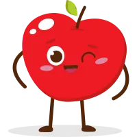 Cute red apple cartoon character with smiling face