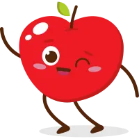 Cute red apple cartoon character with smiling face