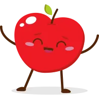 Cute red apple cartoon character with smiling face