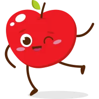 Cute red apple cartoon character with smiling face
