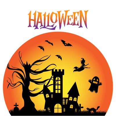 Halloween background with a castle and a full moon