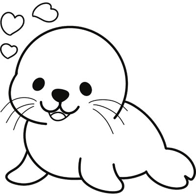 Seal cute animal black and white clipart