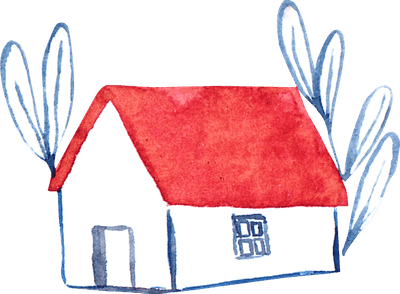 Watercolor Simple House with Red Roof