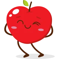 Cute red apple cartoon character with smiling face