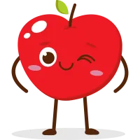 Cute red apple cartoon character with smiling face