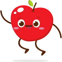 Cute red apple cartoon character with smiling face