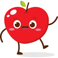 Cute red apple cartoon character with smiling face