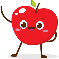 Cute red apple cartoon character with smiling face