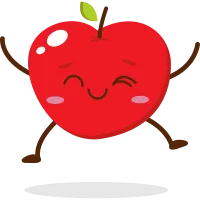 Cute red apple cartoon character with smiling face