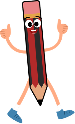 Cute Pencil Cartoon Character with Happy Face Thumbs up
