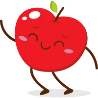 Cute red apple cartoon character with smiling face