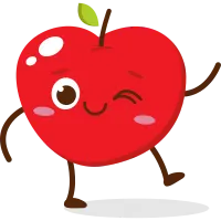 Cute red apple cartoon character with smiling face