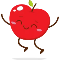 Cute red apple cartoon character with smiling face
