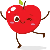 Cute red apple cartoon character with smiling face