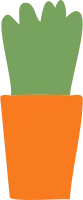 The image shows a simple flat illustration of a green plant in an orange flower pot.