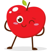 Cute red apple cartoon character with smiling face