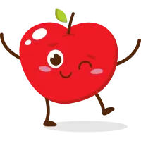 Cute red apple cartoon character with smiling face