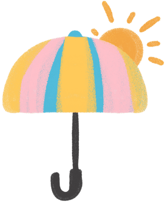colorful umbrella with sun on white background