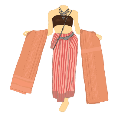 Traditional Thai Woman with Fabric Illustration