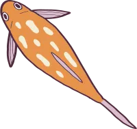 hand drawn cute cartoon illustration of swimming fish.