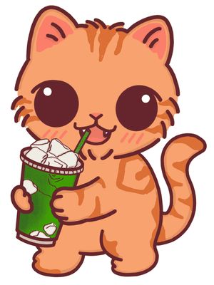 Cute Cat Drinking Matcha Latte