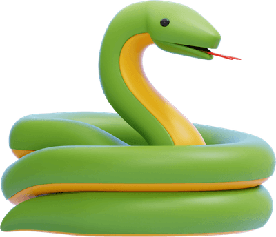 Green Snake with Coiled Body and Red Tongue